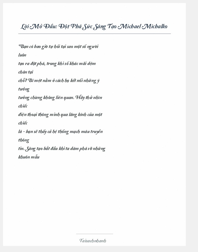 Trích đoạn Đột Phá Sức Sáng Tạo Michael Michalko