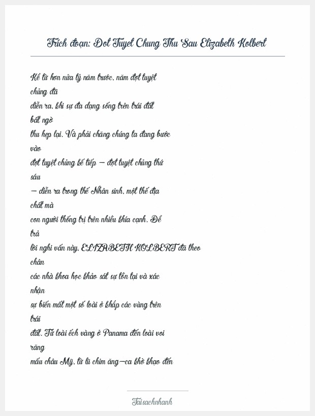 Trích đoạn Dot Tuyet Chung Thu Sau Elizabeth Kolbert