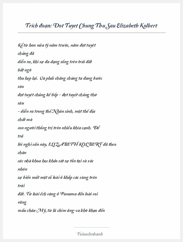 Trích đoạn Dot Tuyet Chung Thu Sau Elizabeth Kolbert