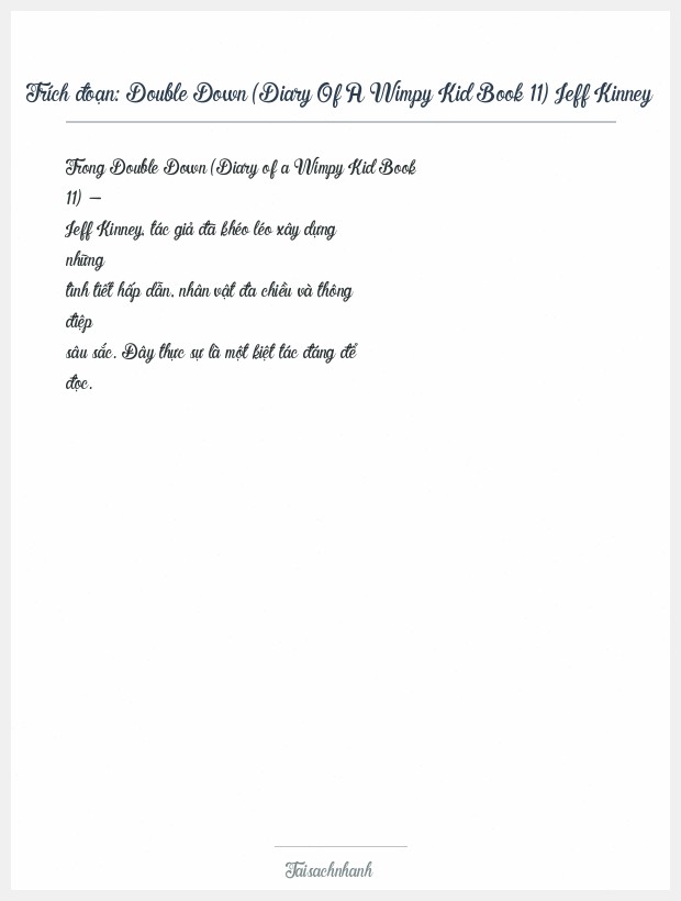Trích đoạn Double Down (Diary Of A Wimpy Kid Book 11) Jeff Kinney