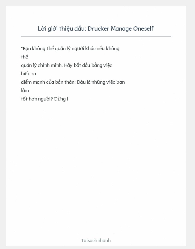 Trích đoạn Drucker Manage Oneself