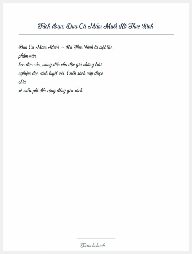 Trích đoạn Dưa Cà Mắm Muối Hà Thực Sinh