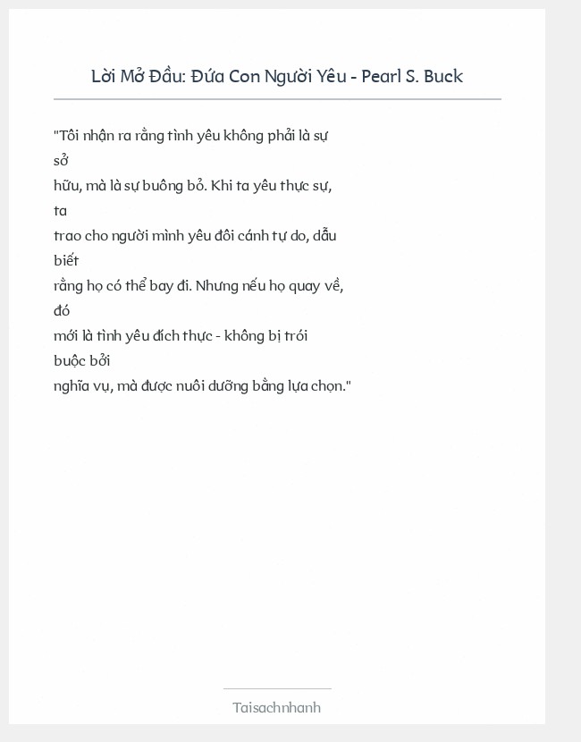 Trích đoạn Đứa Con Người Yêu - Pearl S. Buck