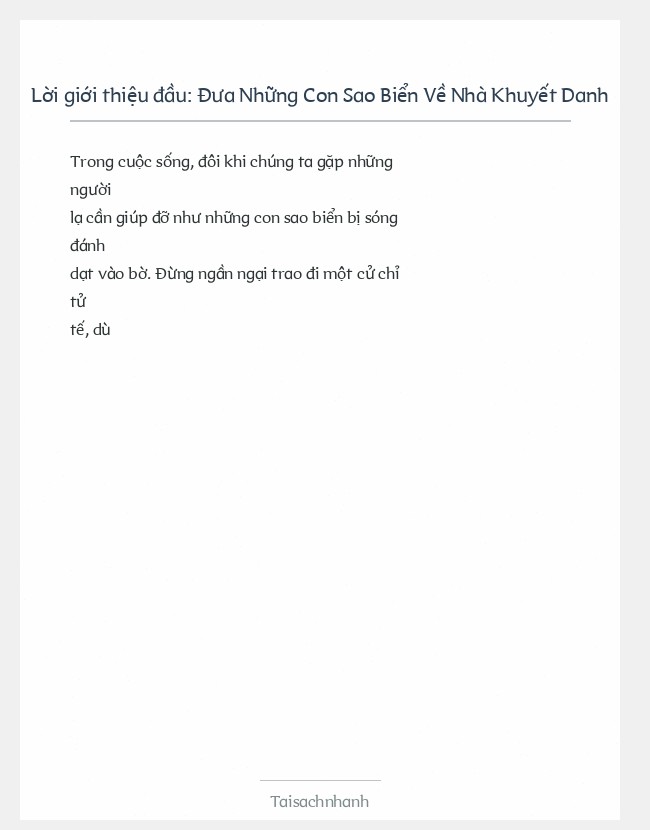 Trích đoạn Đưa Những Con Sao Biển Về Nhà Khuyết Danh