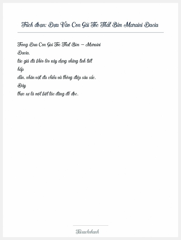 Trích đoạn Dựa Vào Con Gái Tóc Thắt Bím Maraini Dacia
