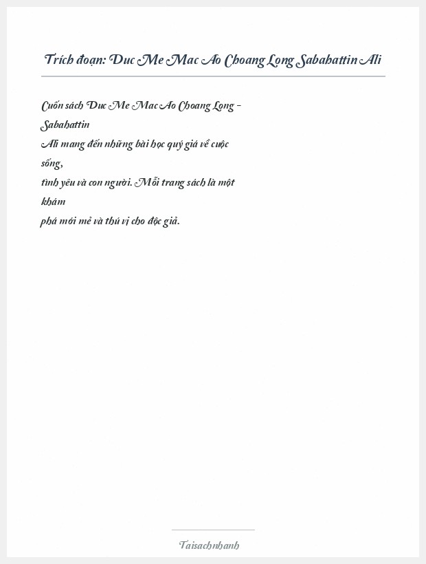 Trích đoạn Duc Me Mac Ao Choang Long Sabahattin Ali