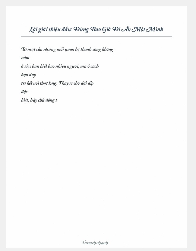 Trích đoạn Đừng Bao Giờ Đi Ăn Một Mình
