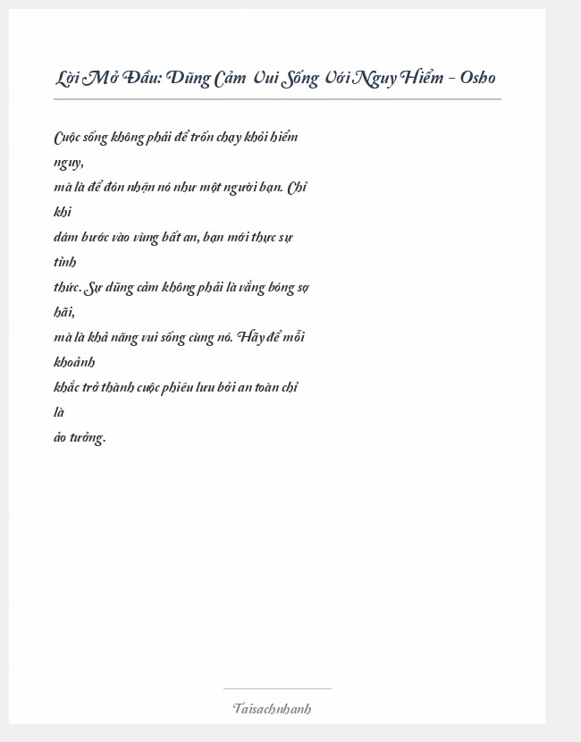 Trích đoạn Dũng Cảm Vui Sống Với Nguy Hiểm - Osho