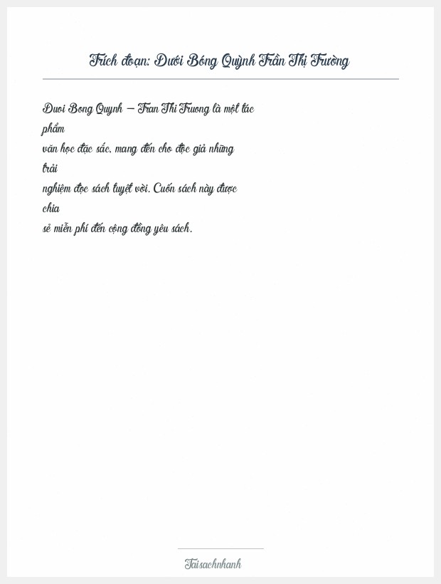 Trích đoạn Dưới Bóng Quỳnh Trần Thị Trường