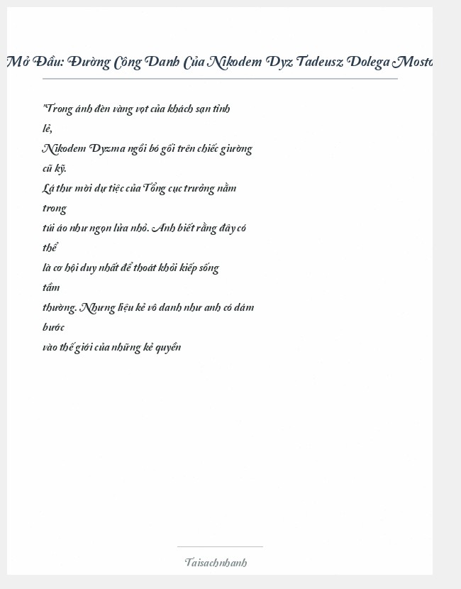 Trích đoạn Đường Công Danh Của Nikodem Dyz Tadeusz Dolega Mostowicz