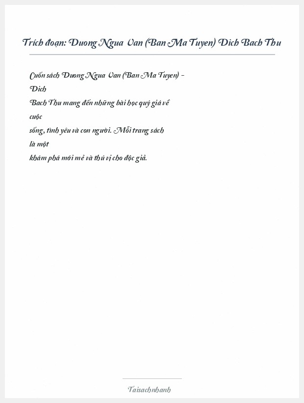 Trích đoạn Duong Ngua Van (Ban Ma Tuyen) Dich Bach Thu