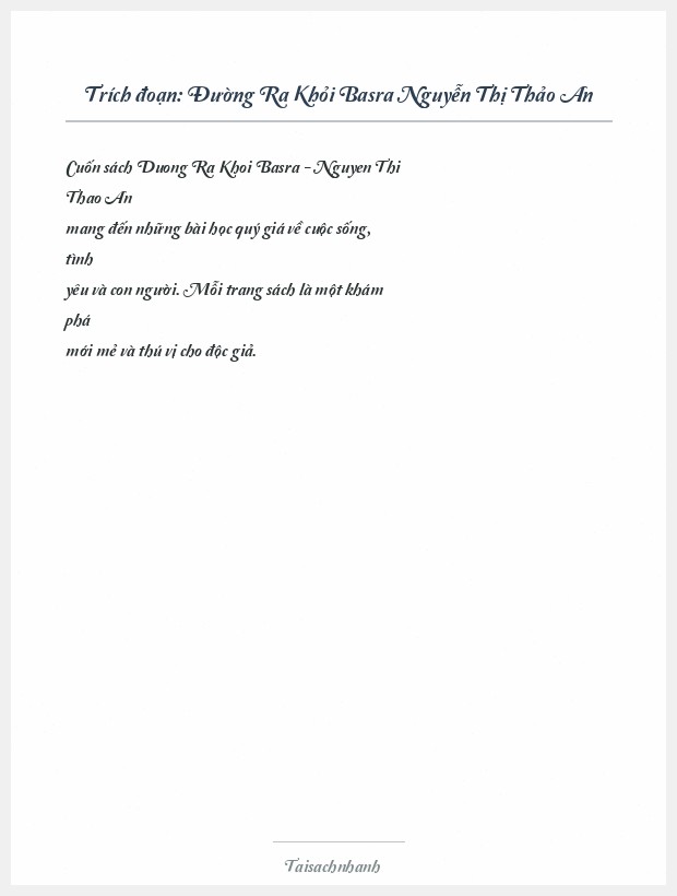 Trích đoạn Đường Ra Khỏi Basra Nguyễn Thị Thảo An