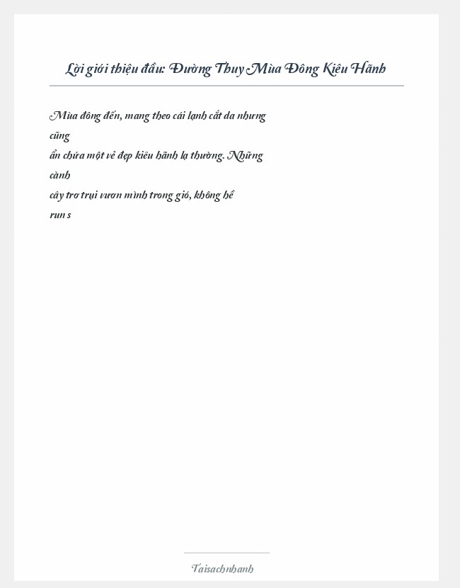 Trích đoạn Đường Thuy Mùa Đông Kiêu Hãnh