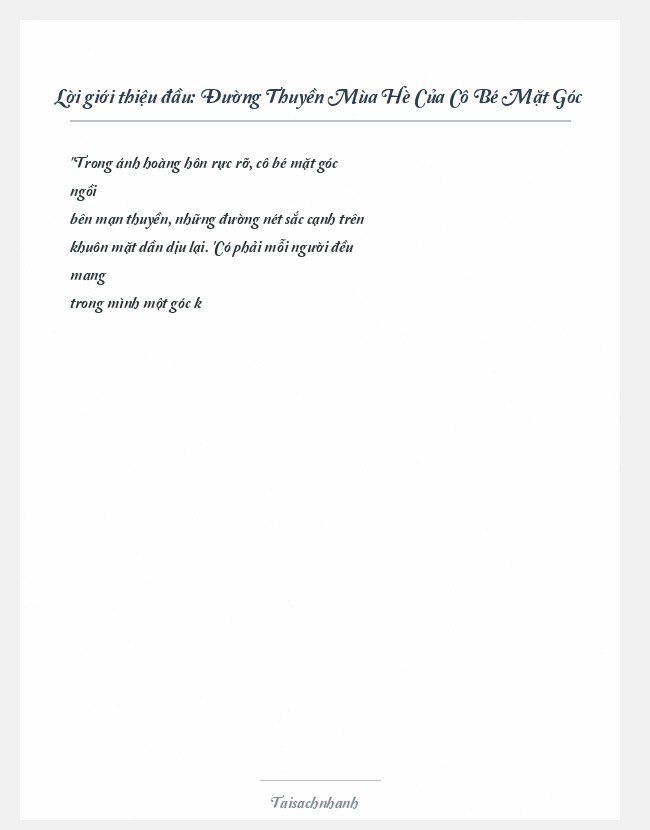 Trích đoạn Đường Thuyền Mùa Hè Của Cô Bé Mặt Góc