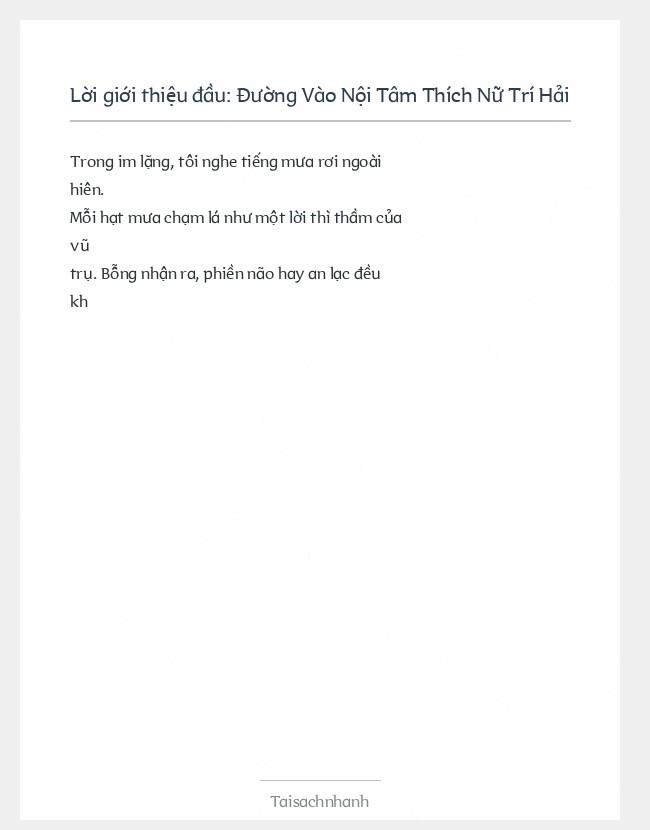 Trích đoạn Đường Vào Nội Tâm Thích Nữ Trí Hải