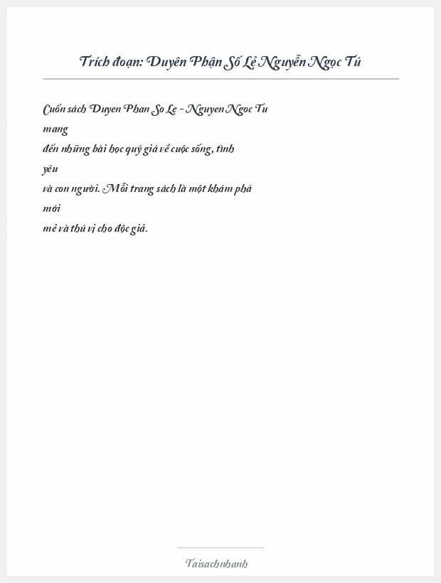 Trích đoạn Duyên Phận Số Lẻ Nguyễn Ngọc Tú