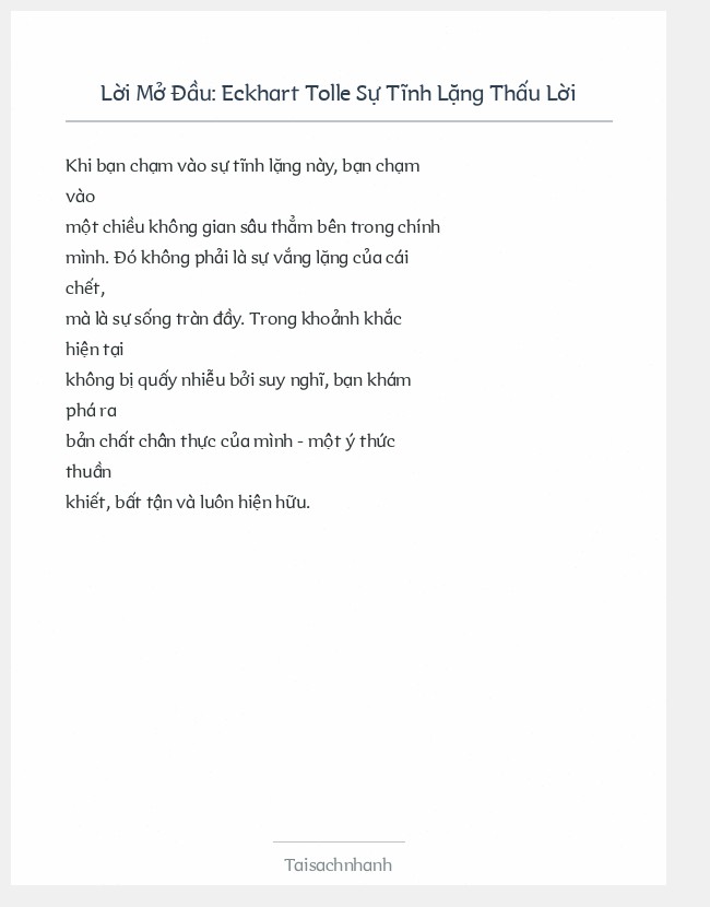Trích đoạn Eckhart Tolle Sự Tĩnh Lặng Thấu Lời