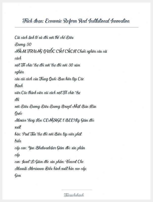 Trích đoạn Economic Reform And Institutional Innovation