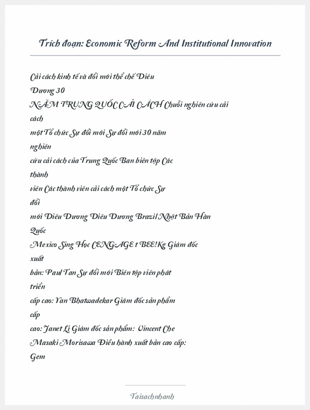 Trích đoạn Economic Reform And Institutional Innovation