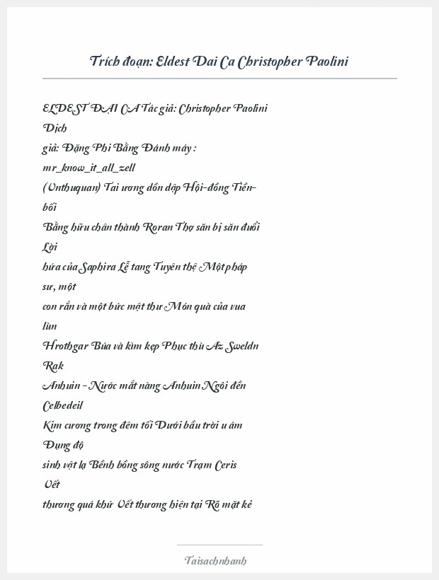 Trích đoạn Eldest Dai Ca Christopher Paolini