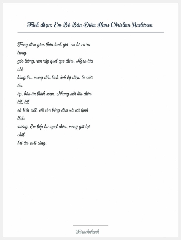 Trích đoạn Em Bé Bán Diêm Hans Christian Andersen