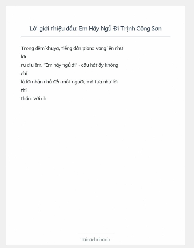 Trích đoạn Em Hãy Ngủ Đi Trịnh Công Sơn