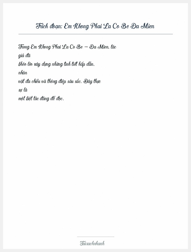 Trích đoạn Em Khong Phai La Co Be Da Mien