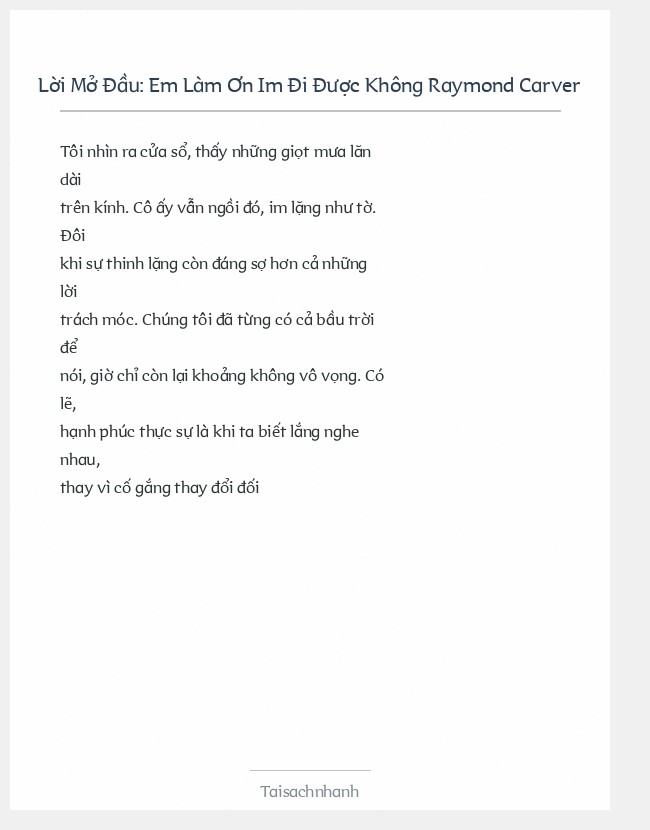 Trích đoạn Em Làm Ơn Im Đi Được Không Raymond Carver