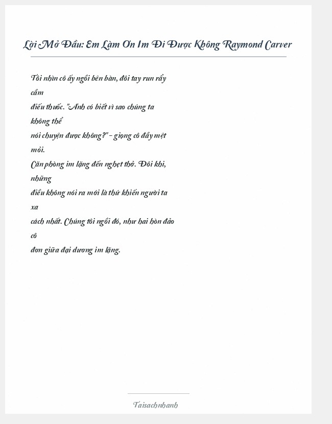 Trích đoạn Em Làm Ơn Im Đi Được Không Raymond Carver