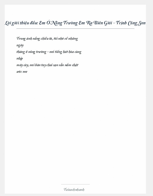 Trích đoạn Em Ở Nông Trường Em Ra Biên Giới - Trịnh Công Sơn