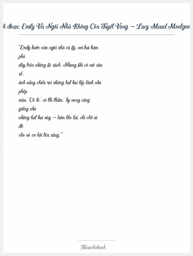 Trích đoạn Emily Và Ngôi Nhà Không Còn Tuyệt Vọng - Lucy Maud Montgomery