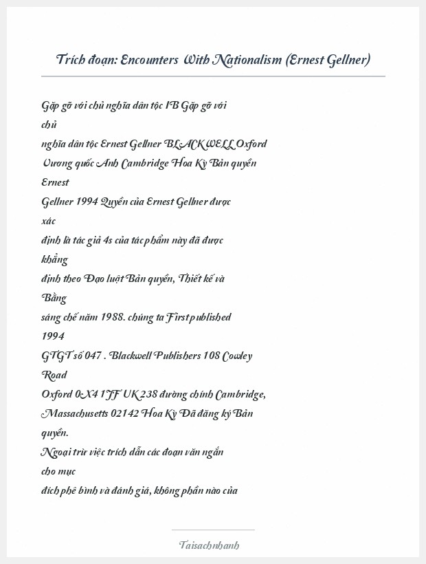 Trích đoạn Encounters With Nationalism (Ernest Gellner)