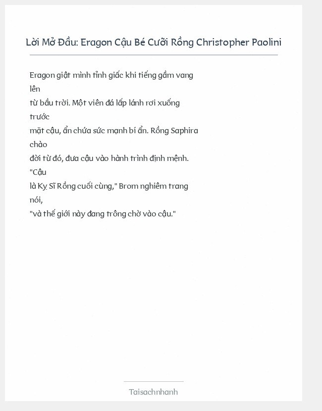 Trích đoạn Eragon Cậu Bé Cưỡi Rồng Christopher Paolini