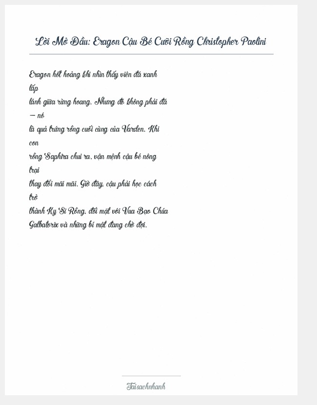 Trích đoạn Eragon Cậu Bé Cưỡi Rồng Christopher Paolini