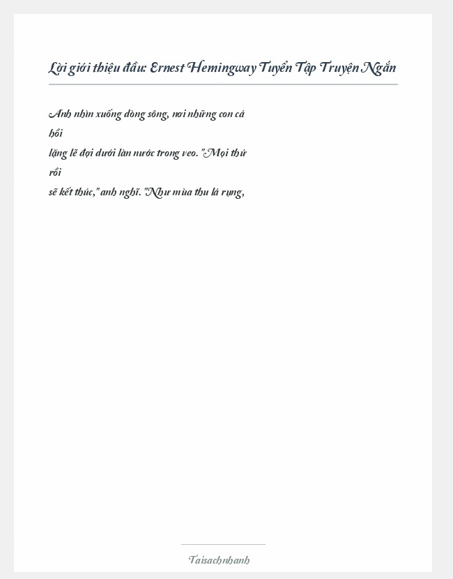 Trích đoạn Ernest Hemingway Tuyển Tập Truyện Ngắn