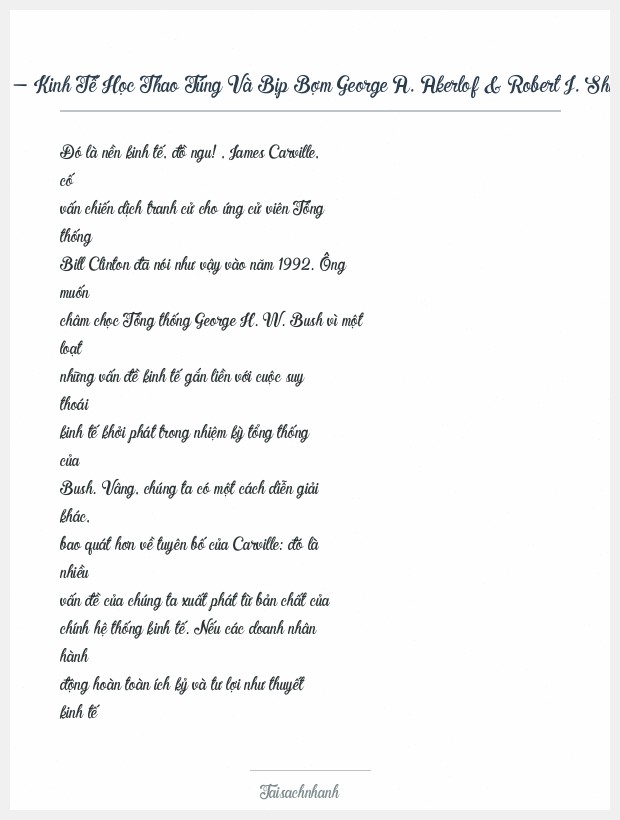 Trích đoạn Fỉnh Fờ Lũ Ngốc – Kinh Tế Học Thao Túng Và Bịp Bợm George A. Akerlof & Robert J. Shiller & Lê Trọng Hoàng (Dịch)