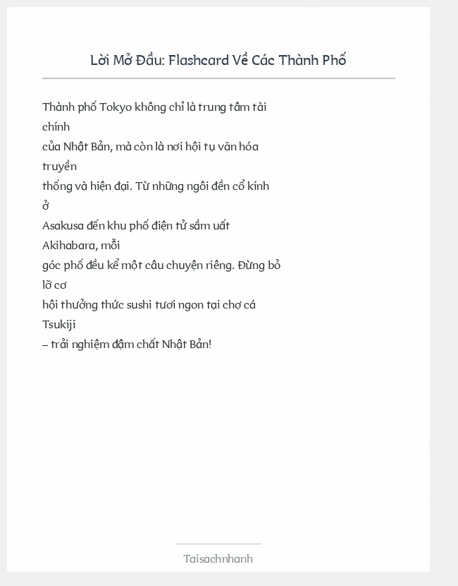 Trích đoạn Flashcard Về Các Thành Phố