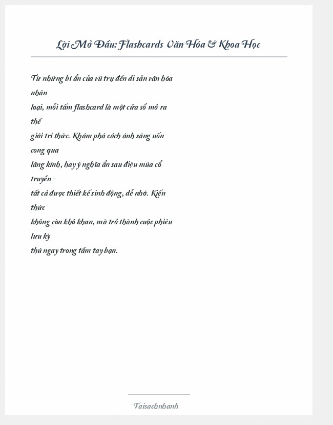 Trích đoạn Flashcards Văn Hóa & Khoa Học