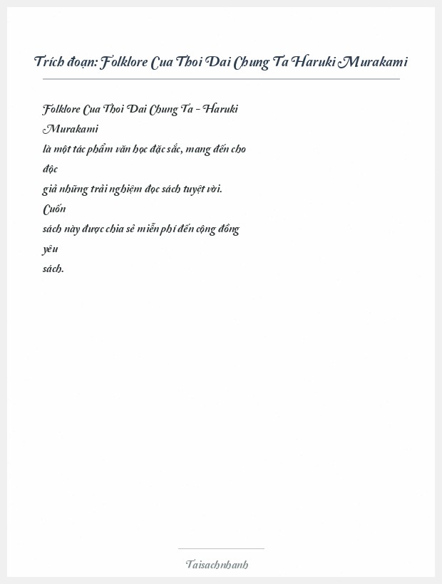 Trích đoạn Folklore Cua Thoi Dai Chung Ta Haruki Murakami