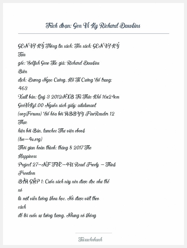 Trích đoạn Gen Vi Ky Richard Dawkins