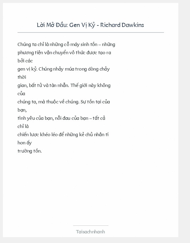 Trích đoạn Gen Vị Kỷ - Richard Dawkins
