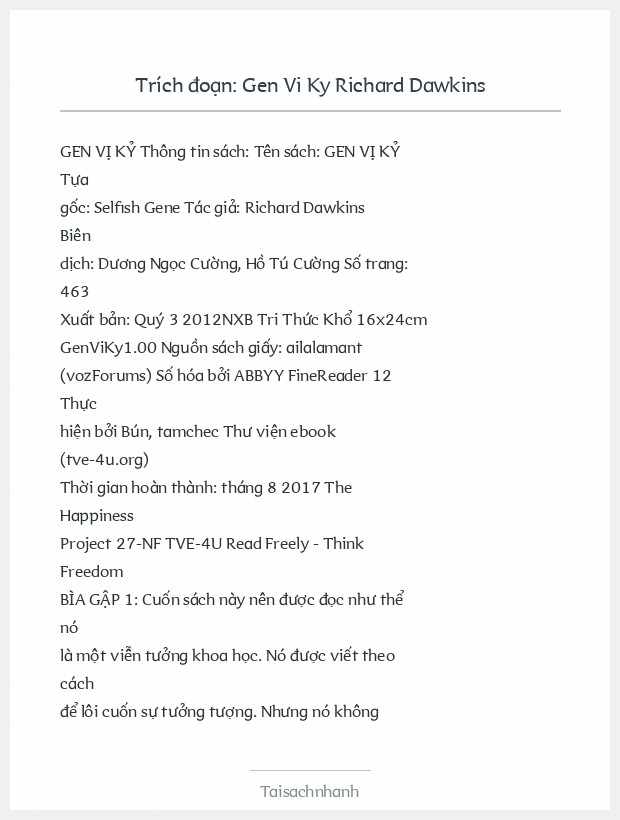 Trích đoạn Gen Vi Ky Richard Dawkins