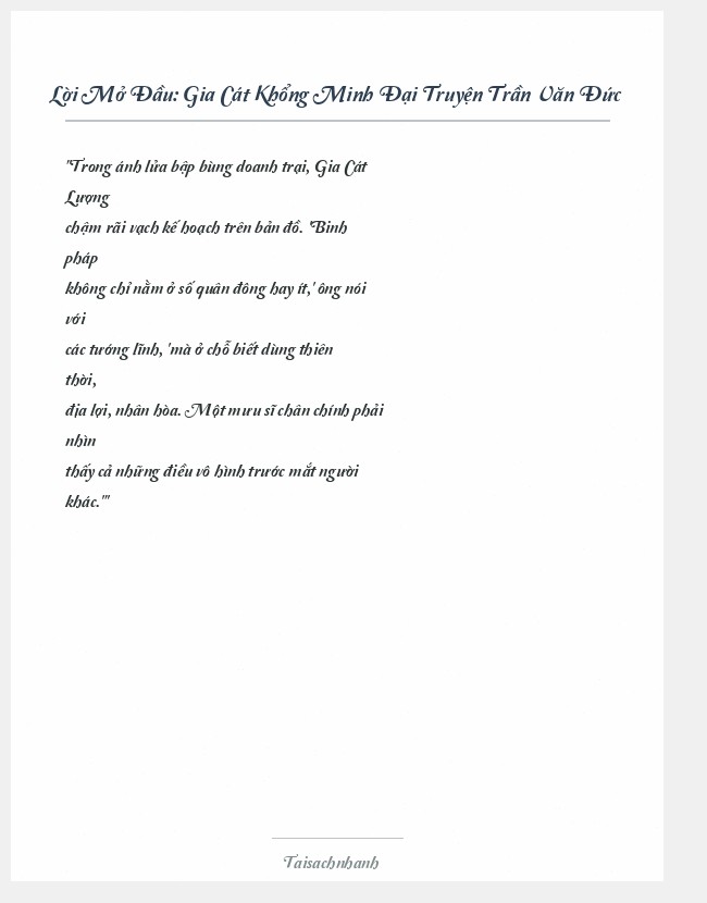 Trích đoạn Gia Cát Khổng Minh Đại Truyện Trần Văn Đức