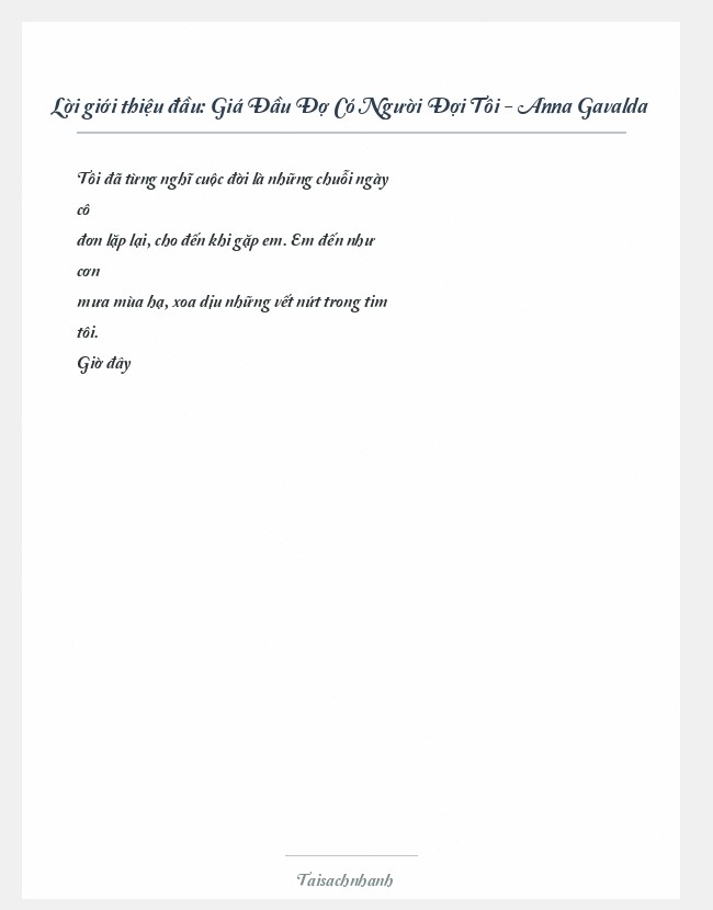 Trích đoạn Giá Đầu Đợ Có Người Đợi Tôi - Anna Gavalda