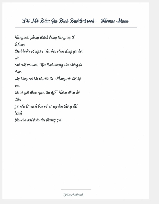 Trích đoạn Gia Đình Buddenbrook - Thomas Mann