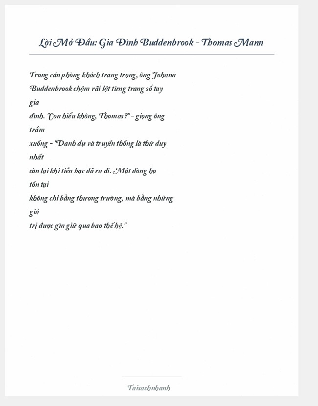 Trích đoạn Gia Đình Buddenbrook - Thomas Mann
