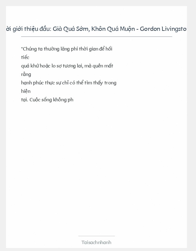 Trích đoạn Già Quá Sớm, Khôn Quá Muộn - Gordon Livingston