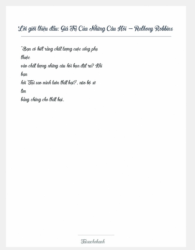 Trích đoạn Giá Trị Của Những Câu Hỏi - Anthony Robbins