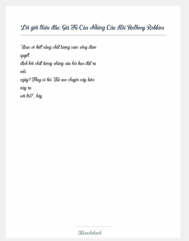 Trích đoạn Giá Trị Của Những Câu Hỏi Anthony Robbins