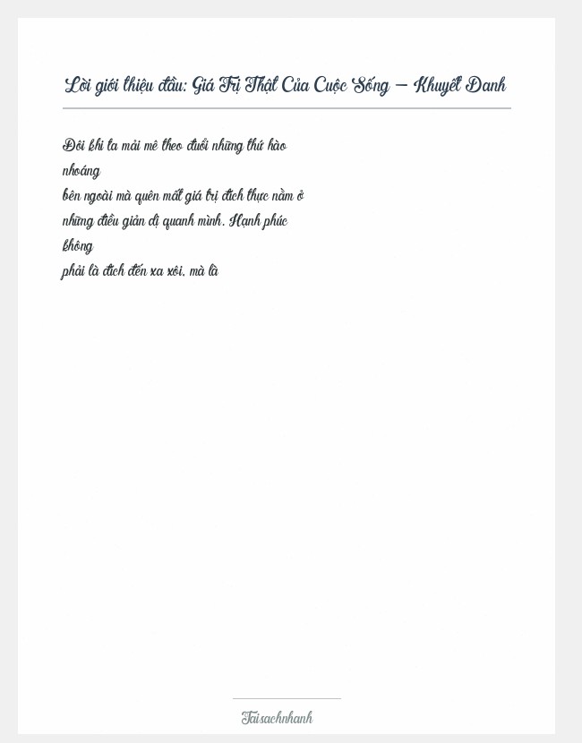 Trích đoạn Giá Trị Thật Của Cuộc Sống - Khuyết Danh